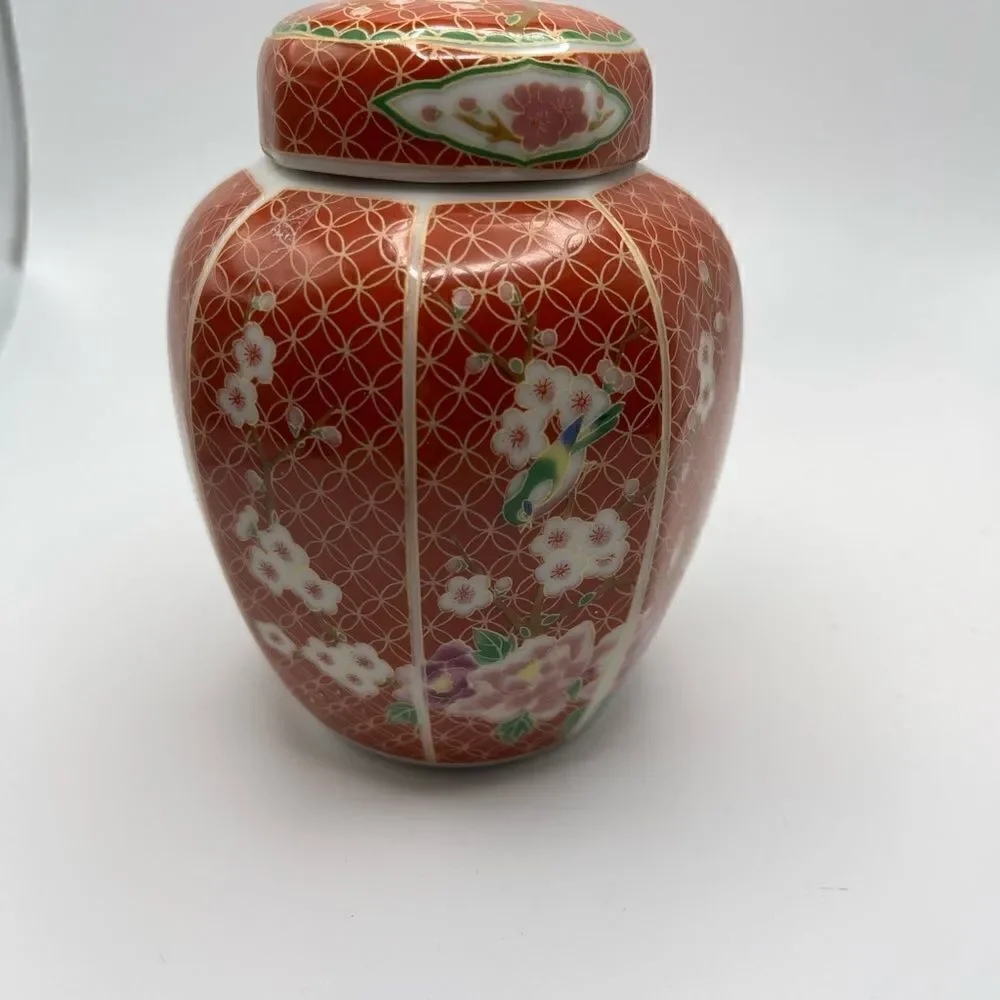 Cloisonné orange ginger jar vintage